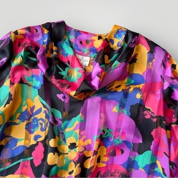 Vintage 80s Carry Back Floral Blouse Top Long Sleeve - Picture 9 of 16